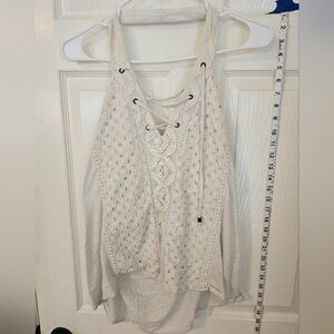 Women's Cream Lace-Up Halter Top